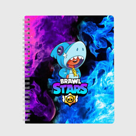 Тетрадь с принтом BRAWL STARS LEON SHARK в Санкт-Петербурге, 100% бумага | 48 листов, плотность листов — 60 г/м2, плотность картонной обложки — 250 г/м2. Листы скреплены сбоку удобной пружинной спиралью. Уголки страниц и обложки скругленные. Цвет линий — светло-серый
 | 8 bit | 8 бит | bibi | brawl stars | bull | coach mike | colt | crow | evil gene | gale | gene | leon | leon shark | max | mecha crow | mortis | mr.p | nani | phoenix | sally leon | sandy | shark | spike | sprout | stars | tara