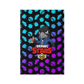 Обложка для паспорта матовая кожа с принтом BRAWL STARS CROW в Санкт-Петербурге, натуральная матовая кожа | размер 19,3 х 13,7 см; прозрачные пластиковые крепления | 8 bit | 8 бит | brawl stars | bull | colt | crow | leon | leon shark | shark | stars | акула | берли | ворон | динамайк | кольт | леон | леон акула | нита | спайк | шелли | эль примо