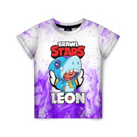 Детская футболка 3D с принтом BRAWL STARS LEON SHARK в Санкт-Петербурге, 100% гипоаллергенный полиэфир | прямой крой, круглый вырез горловины, длина до линии бедер, чуть спущенное плечо, ткань немного тянется | 8 bit | 8 бит | brawl stars | bull | colt | crow | leon | leon shark | shark | stars | акула | берли | ворон | динамайк | кольт | леон | леон акула | нита | спайк | шелли | эль примо