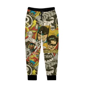 Мужские брюки 3D с принтом DC Comics в Санкт-Петербурге, 100% полиэстер | манжеты по низу, эластичный пояс регулируется шнурком, по бокам два кармана без застежек, внутренняя часть кармана из мелкой сетки | batman | flash | shtatjl | superman | бетмен | бэтмен | супермен | супермэн | флеш | флэш