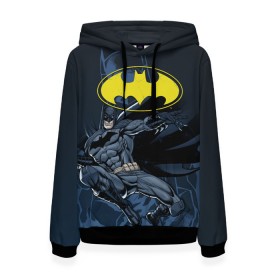 Женская толстовка 3D с принтом Batman в Санкт-Петербурге, 100% полиэстер  | двухслойный капюшон со шнурком для регулировки, мягкие манжеты на рукавах и по низу толстовки, спереди карман-кенгуру с мягким внутренним слоем. | bat man | batman | batman comics | caped crusader | comics | dark knight | бетмен | брюс уэйн | бэт мен | бэтмен | тёмный рыцарь