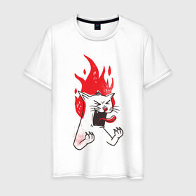 Мужская футболка хлопок с принтом Злой Кот в Санкт-Петербурге, 100% хлопок | прямой крой, круглый вырез горловины, длина до линии бедер, слегка спущенное плечо. | angry | cat | fire | kitty | злой | злые | кот | котики | коты