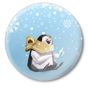 Значок с принтом New Year Penguin в Санкт-Петербурге,  металл | круглая форма, металлическая застежка в виде булавки | happy new year | santa | дед мороз | каникулы | мороз | новогодний свитер | новый год | оливье | праздник | рождество | санта клаус | свитер новогодний | снег | снегурочка | снежинки