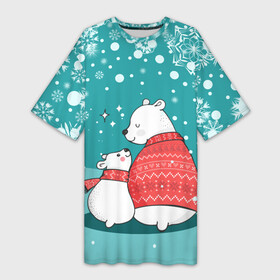 Платье-футболка 3D с принтом North bear в Санкт-Петербурге,  |  | happy new year | santa | дед мороз | каникулы | мороз | новогодний свитер | новый год | оливье | праздник | рождество | санта клаус | свитер новогодний | снег | снегурочка | снежинки