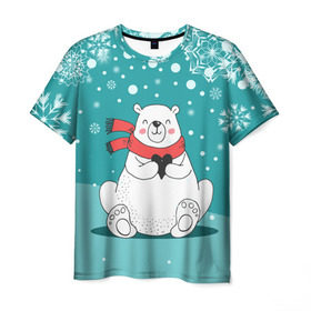 Мужская футболка 3D с принтом North bear в Санкт-Петербурге, 100% полиэфир | прямой крой, круглый вырез горловины, длина до линии бедер | happy new year | santa | дед мороз | каникулы | мороз | новогодний свитер | новый год | оливье | праздник | рождество | санта клаус | свитер новогодний | снег | снегурочка | снежинки