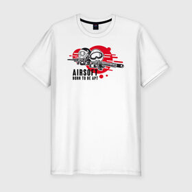 Мужская футболка премиум с принтом AIRSIFT BORN TO BE APT в Санкт-Петербурге, 92% хлопок, 8% лайкра | приталенный силуэт, круглый вырез ворота, длина до линии бедра, короткий рукав | airsoft | оружие | снаряжение | страйкбол