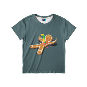 Детская футболка 3D с принтом Пряничный человечек в Санкт-Петербурге, 100% гипоаллергенный полиэфир | прямой крой, круглый вырез горловины, длина до линии бедер, чуть спущенное плечо, ткань немного тянется | aliens | aliens vs predator | еда | мармелад | пародия | прикол | пряничный человечек | чужой против хищника