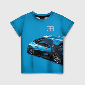 Детская футболка 3D с принтом Bugatti в Санкт-Петербурге, 100% гипоаллергенный полиэфир | прямой крой, круглый вырез горловины, длина до линии бедер, чуть спущенное плечо, ткань немного тянется | Тематика изображения на принте: bugatti | car | italy | motorsport | prestige | автомобиль | автоспорт | бугатти | италия | престиж
