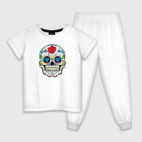 Детская пижама хлопок с принтом Skull - сахарный череп в Санкт-Петербурге, 100% хлопок |  брюки и футболка прямого кроя, без карманов, на брюках мягкая резинка на поясе и по низу штанин
 | Тематика изображения на принте: 