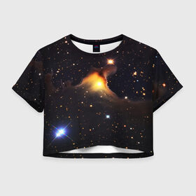 Женская футболка Cropp-top с принтом BLACK SPACE в Санкт-Петербурге, 100% полиэстер | круглая горловина, длина футболки до линии талии, рукава с отворотами | 