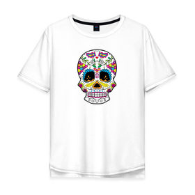 Мужская футболка хлопок Oversize с принтом Мексиканский череп - Skull в Санкт-Петербурге, 100% хлопок | свободный крой, круглый ворот, “спинка” длиннее передней части | calavera | day of the dead | dia de los muertos | halloween | skull | sugar skull | готика | день мертвых | колдовство | мексиканский череп | мистика | подарок | сахарный череп | цветы | череп