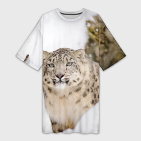 Платье-футболка 3D с принтом Ирбис в Санкт-Петербурге,  |  | snow leopard | барс | барсы | животное | животные | звери | зверь | зима | зимы | ирбис | киски | кот | коты | кошачьи | кошка | кошки | мохнатые | мохнатый | пятнистые | пятнистый | снег | снежный
