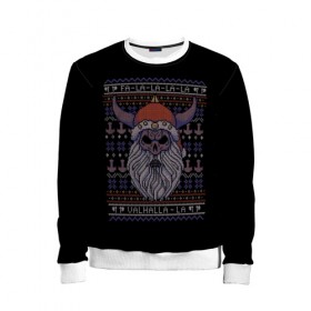 Детский свитшот 3D с принтом Vikings Xmas Sweater в Санкт-Петербурге, 100% полиэстер | свободная посадка, прямой крой, мягкая тканевая резинка на рукавах и понизу свитшота | Тематика изображения на принте: christmas | king | new | ragnar | skandinavia | snow | snowflakes | valhalla | vikings | xmas | year | вальхалла | викинги | год | король | новый | рагнар | рождество | скандинавия | снег