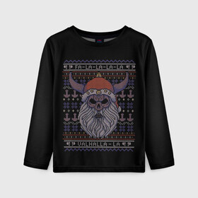 Детский лонгслив 3D с принтом Vikings Xmas Sweater в Санкт-Петербурге, 100% полиэстер | длинные рукава, круглый вырез горловины, полуприлегающий силуэт
 | christmas | king | new | ragnar | skandinavia | snow | snowflakes | valhalla | vikings | xmas | year | вальхалла | викинги | год | король | новый | рагнар | рождество | скандинавия | снег