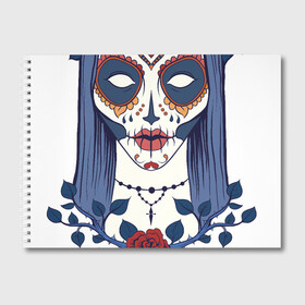 Альбом для рисования с принтом Мексиканский сахарный череп в Санкт-Петербурге, 100% бумага
 | матовая бумага, плотность 200 мг. | day of the dead | dia de los muertos | gothic | halloween | skull | sugar skull | готика | день мертвых | женский череп | мексиканский череп | мистика | подарок | сахарный череп | хэллоуин