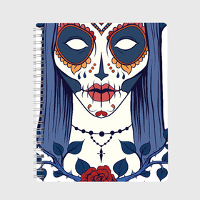 Тетрадь с принтом Мексиканский сахарный череп в Санкт-Петербурге, 100% бумага | 48 листов, плотность листов — 60 г/м2, плотность картонной обложки — 250 г/м2. Листы скреплены сбоку удобной пружинной спиралью. Уголки страниц и обложки скругленные. Цвет линий — светло-серый
 | Тематика изображения на принте: day of the dead | dia de los muertos | gothic | halloween | skull | sugar skull | готика | день мертвых | женский череп | мексиканский череп | мистика | подарок | сахарный череп | хэллоуин