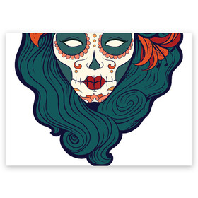 Поздравительная открытка с принтом Мексиканский сахарный череп в Санкт-Петербурге, 100% бумага | плотность бумаги 280 г/м2, матовая, на обратной стороне линовка и место для марки
 | day of the dead | dia de los muertos | gothic | halloween | skull | sugar skull | готика | день мертвых | женский череп | мексиканский череп | мистика | подарок | сахарный череп | хэллоуин