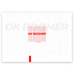 Поздравительная открытка с принтом Ok boomer 3D в Санкт-Петербурге, 100% бумага | плотность бумаги 280 г/м2, матовая, на обратной стороне линовка и место для марки
 | boomer | casual | ok | ok boomer | бумер | зумеры | ок | ок бумер | хорошо