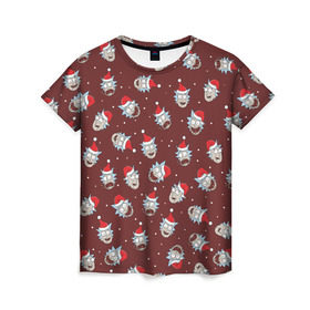 Женская футболка 3D с принтом MARRY RICK-MAS в Санкт-Петербурге, 100% полиэфир ( синтетическое хлопкоподобное полотно) | прямой крой, круглый вырез горловины, длина до линии бедер | rick and morty | мультсериал | новый год | рик и морти | рождество