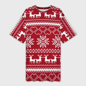 Платье-футболка 3D с принтом Вязаный Свитер С Оленями в Санкт-Петербурге,  |  | 2020 | christmas | deer | merry | new year | santa | вязаная | вязаный олень | год | дед | мороз | новый год | олень | праздник | рождество | санта | узоры