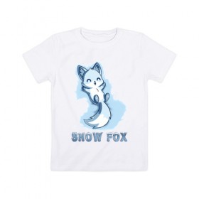 Детская футболка хлопок с принтом Snow fox в Санкт-Петербурге, 100% хлопок | круглый вырез горловины, полуприлегающий силуэт, длина до линии бедер | Тематика изображения на принте: fox | snow | лис | лиса | лисёнок | лисичка | снег