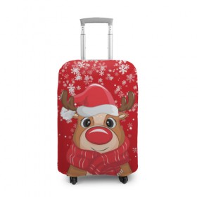 Чехол для чемодана 3D с принтом Новогодний олень в Санкт-Петербурге, 86% полиэфир, 14% спандекс | двустороннее нанесение принта, прорези для ручек и колес | в подарок | зима | новогодние | новый год | олень | подарок | рождество | с новым годом | снег | снежинки