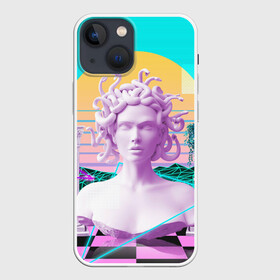 Чехол для iPhone 13 mini с принтом Медуза Горгона в Санкт-Петербурге,  |  | vaporwave | медуза горгона | неон | пальмы | скульптура | существо