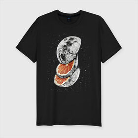 Мужская футболка премиум с принтом Lunar Fruit #2 в Санкт-Петербурге, 92% хлопок, 8% лайкра | приталенный силуэт, круглый вырез ворота, длина до линии бедра, короткий рукав | cosmos | lunar fruit | moon | space | star | звезды | космос | луна | фрукты