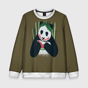 Детский свитшот 3D с принтом Panda в Санкт-Петербурге, 100% полиэстер | свободная посадка, прямой крой, мягкая тканевая резинка на рукавах и понизу свитшота | animal | арбуз | бамбук | животное | панда