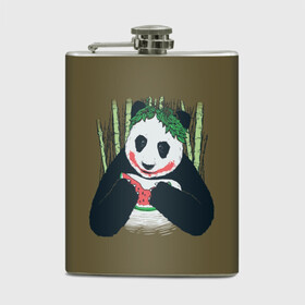 Фляга с принтом Panda в Санкт-Петербурге, металлический корпус | емкость 0,22 л, размер 125 х 94 мм. Виниловая наклейка запечатывается полностью | Тематика изображения на принте: animal | арбуз | бамбук | животное | панда