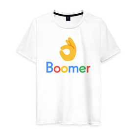 Мужская футболка хлопок с принтом Окей, бумер (OK Boomer) в Санкт-Петербурге, 100% хлопок | прямой крой, круглый вырез горловины, длина до линии бедер, слегка спущенное плечо. | Тематика изображения на принте: 