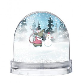 Снежный шар с принтом Мышка лепит снеговика в Санкт-Петербурге, Пластик | Изображение внутри шара печатается на глянцевой фотобумаге с двух сторон | 