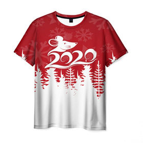 Мужская футболка 3D с принтом Символ года 2020 в Санкт-Петербурге, 100% полиэфир | прямой крой, круглый вырез горловины, длина до линии бедер | christmas | claus | jingle | merry | santa | дед мороз | елка | игрушки | клаус | колокольчики | крыса | куранты | мишура | олени | праздник | рождество | салют | санта | снеговик | снежинки