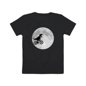 Детская футболка хлопок с принтом T-rex Riding a Bike в Санкт-Петербурге, 100% хлопок | круглый вырез горловины, полуприлегающий силуэт, длина до линии бедер | moon | велосипед | дино | динозавр | кино | космос | луна | парк юрского периода | планета | тень | тирекс | фильм | юрский период