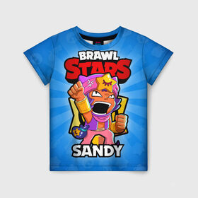 Детская футболка 3D с принтом BRAWL STARS SANDY в Санкт-Петербурге, 100% гипоаллергенный полиэфир | прямой крой, круглый вырез горловины, длина до линии бедер, чуть спущенное плечо, ткань немного тянется | brawl stars | brawl stars sandy | brawler | sandy | бравл старз | бравлер | сэнди