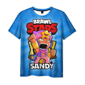 Мужская футболка 3D с принтом BRAWL STARS SANDY в Санкт-Петербурге, 100% полиэфир | прямой крой, круглый вырез горловины, длина до линии бедер | brawl stars | brawl stars sandy | brawler | sandy | бравл старз | бравлер | сэнди
