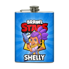 Фляга с принтом BRAWL STARS SHELLY в Санкт-Петербурге, металлический корпус | емкость 0,22 л, размер 125 х 94 мм. Виниловая наклейка запечатывается полностью | 