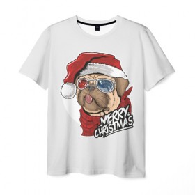 Мужская футболка 3D с принтом Мопс Санта в Санкт-Петербурге, 100% полиэфир | прямой крой, круглый вырез горловины, длина до линии бедер | 2020 | christmas | happy | merry | new year | pug | в подарок | мопс | новый год | пёс | поздравить | рождество | с наступающим | с новым годом | с рождеством | санта | собака | щенок