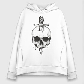 Женское худи Oversize хлопок с принтом Skull with dagger в Санкт-Петербурге, френч-терри — 70% хлопок, 30% полиэстер. Мягкий теплый начес внутри —100% хлопок | боковые карманы, эластичные манжеты и нижняя кромка, капюшон на магнитной кнопке | Тематика изображения на принте: death | fear | rose | rose and skull | rose and snake | skull | skull and snake | skulls | snake | snakes | змеи | змея | роза | роза и змея | роза и череп | череп | череп и змея | черепа