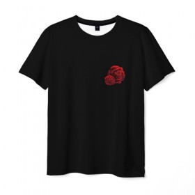 Мужская футболка 3D с принтом Череп и розы в Санкт-Петербурге, 100% полиэфир | прямой крой, круглый вырез горловины, длина до линии бедер | 
