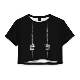 Женская футболка Cropp-top с принтом Взаперти в Санкт-Петербурге, 100% полиэстер | круглая горловина, длина футболки до линии талии, рукава с отворотами | в темноте | взаперти | руки | тьма