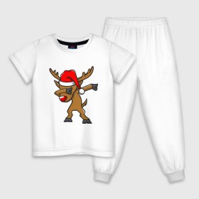 Детская пижама хлопок с принтом Dab Deer в Санкт-Петербурге, 100% хлопок |  брюки и футболка прямого кроя, без карманов, на брюках мягкая резинка на поясе и по низу штанин
 | Тематика изображения на принте: 2020 | christmas | dab | deer | new year | santa claus | борода | даб | дед | дед мороз | дедушка | ёлка | зима | мороз | новый год | олень | праздник | рождество | санта клаус | снег