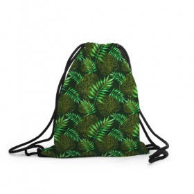 Рюкзак-мешок 3D с принтом Зеленые тропики в Санкт-Петербурге, 100% полиэстер | плотность ткани — 200 г/м2, размер — 35 х 45 см; лямки — толстые шнурки, застежка на шнуровке, без карманов и подкладки | гавайи | листья | листья пальм | пальмы | тропики