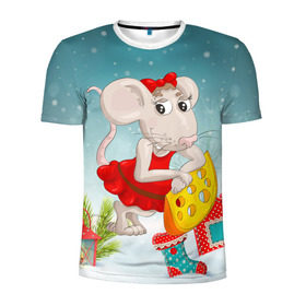 Мужская футболка 3D спортивная с принтом Милая мышка с сыром в Санкт-Петербурге, 100% полиэстер с улучшенными характеристиками | приталенный силуэт, круглая горловина, широкие плечи, сужается к линии бедра | Тематика изображения на принте: 2020 | mouse | rat | годкрысы | годмыши | зима | зимняя | крыса | мороз | мышка | мышь | новогодняя | новый год | новый год 2020 | рождество | симолгода | снег | холод