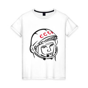 Женская футболка хлопок с принтом футболка ссср Гагарин в Санкт-Петербурге, 100% хлопок | прямой крой, круглый вырез горловины, длина до линии бедер, слегка спущенное плечо | гагарин | космос | ракета | ссср