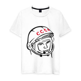 Мужская футболка хлопок с принтом футболка ссср Гагарин в Санкт-Петербурге, 100% хлопок | прямой крой, круглый вырез горловины, длина до линии бедер, слегка спущенное плечо. | гагарин | космос | ракета | ссср