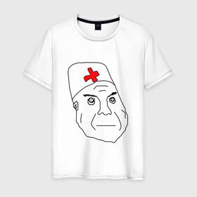 Мужская футболка хлопок с принтом Санитар в Санкт-Петербурге, 100% хлопок | прямой крой, круглый вырез горловины, длина до линии бедер, слегка спущенное плечо. | врач | постирония | санитар | шизофрения | шуе | шуе ппш