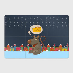 Магнитный плакат 3Х2 с принтом Мышка мечтает о сыре в Санкт-Петербурге, Полимерный материал с магнитным слоем | 6 деталей размером 9*9 см | 2020 | mouse | rat | годкрысы | годмыши | зима | зимняя | крыса | мороз | мышка | мышь | новогодняя | новый год | новый год 2020 | рождество | симолгода | снег | холод