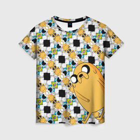 Женская футболка 3D с принтом Jake Adventure Time в Санкт-Петербурге, 100% полиэфир ( синтетическое хлопкоподобное полотно) | прямой крой, круглый вырез горловины, длина до линии бедер | adventure time | dsgnosadchaya | vdosadir | время приключений | джейк | пендлтон уорд | финн