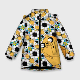 Зимняя куртка для девочек 3D с принтом Jake Adventure Time в Санкт-Петербурге, ткань верха — 100% полиэстер; подклад — 100% полиэстер, утеплитель — 100% полиэстер. | длина ниже бедра, удлиненная спинка, воротник стойка и отстегивающийся капюшон. Есть боковые карманы с листочкой на кнопках, утяжки по низу изделия и внутренний карман на молнии. 

Предусмотрены светоотражающий принт на спинке, радужный светоотражающий элемент на пуллере молнии и на резинке для утяжки. | adventure time | dsgnosadchaya | vdosadir | время приключений | джейк | пендлтон уорд | финн